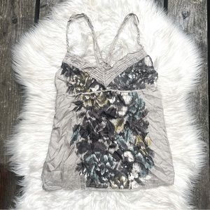 Silky Gray Floral Watercolor Knit Tank Top